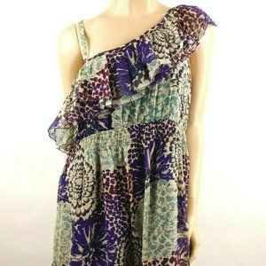 ECI New York Silk Floral Print Off Shoulder Ruffle Dress Size 14